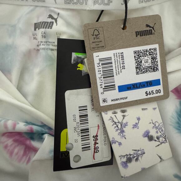 PUMA Matter Lowlands Short Sleeve Floral Polo Knit Golf Tennis Shirt NWT XL - Picture 6 of 6